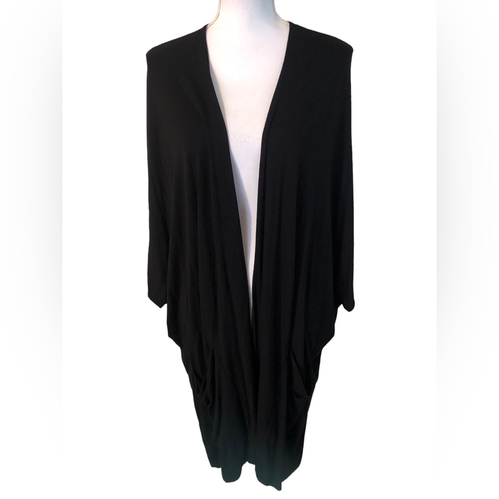 Susan Graver Weekend Black Open Front Maxi Coat